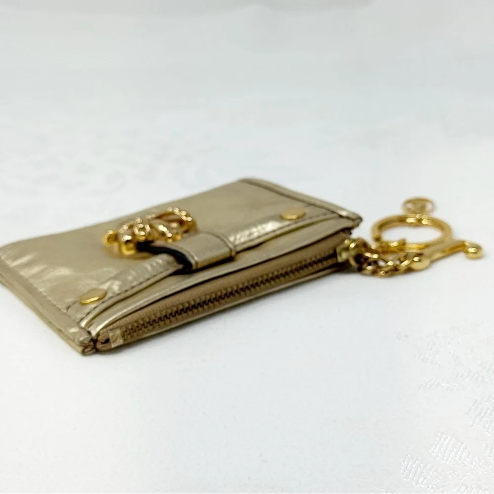 Juicy Couture Gold Metallic Crown Keychain Wallet Card Holder